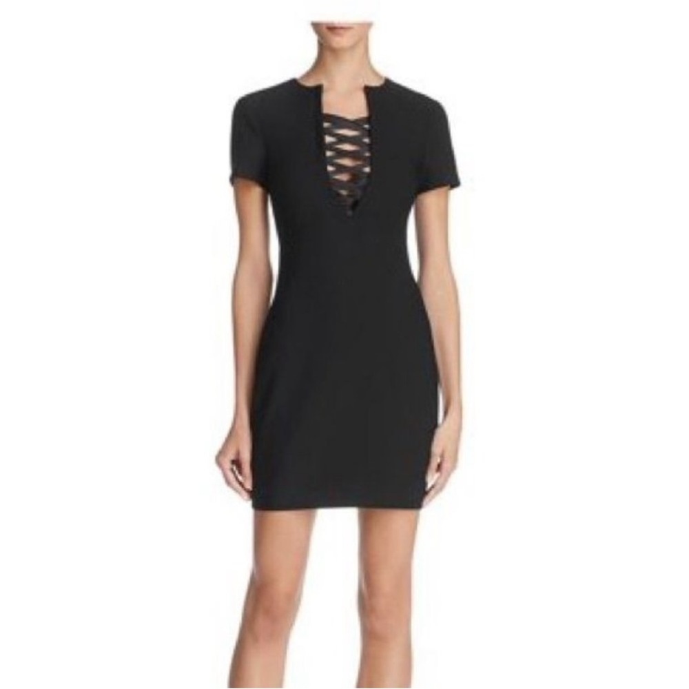 LIKELY Judd Criss‎ Cross Mini Dress Black Bodycon V-Neck Short Sleeve Siren 4